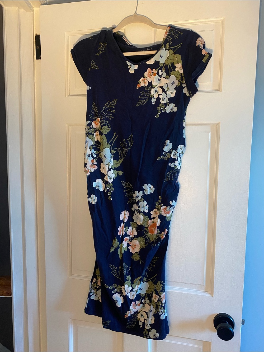 Navy Floral Cap-Sleeve Maternity Dress